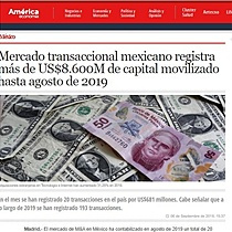 Mercado transaccional mexicano registra ms de US$8.600M de capital movilizado hasta agosto de 2019